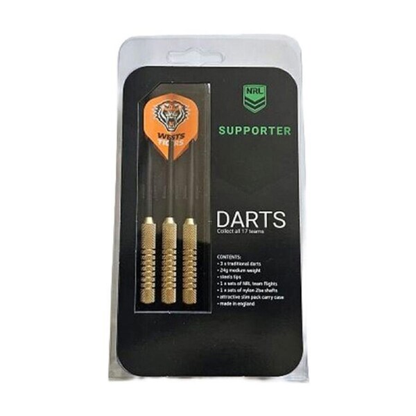3pc NRL Darts Wests Tigers Team Design Flights & Shafts Case Included
