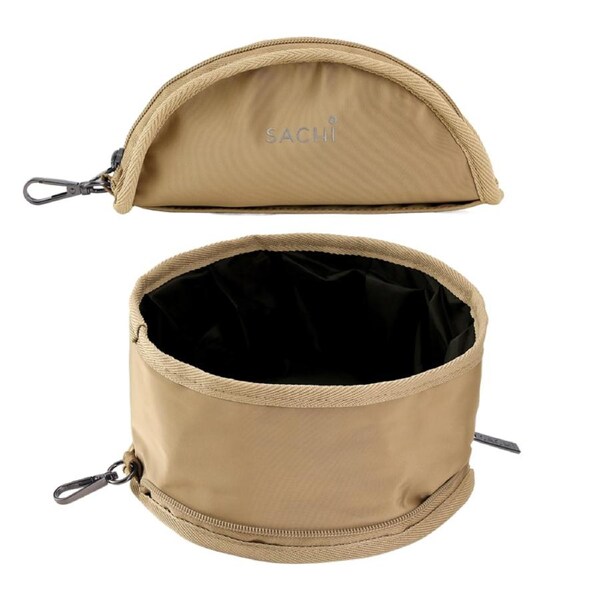 Sachi Pupbowl Portable Folding Dog Bowl - Latte