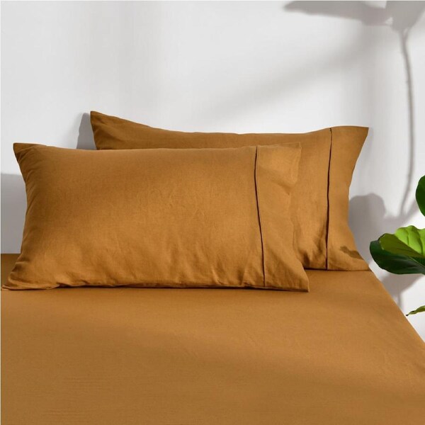 Dreamaker Linen Cotton Standard Pillowcase Twin Pack - Rust
