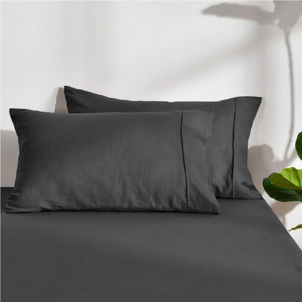 Dreamaker Linen Cotton Standard Pillowcase Twin Pack - Charcoal