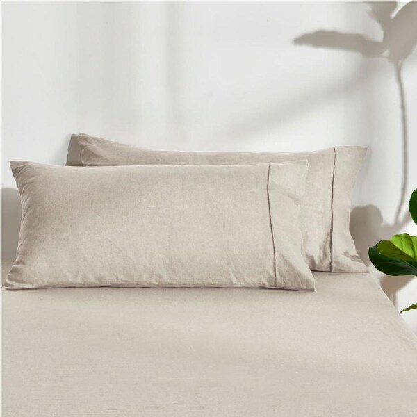 Dreamaker Linen Cotton King Pillowcase Twin Pack - Oatmeal