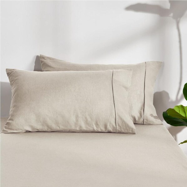 Dreamaker Linen Cotton Standard Pillowcase Twin Pack - Oatmeal