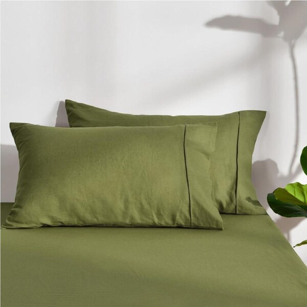 Dreamaker Linen Cotton Standard Pillowcase Twin Pack - Olive