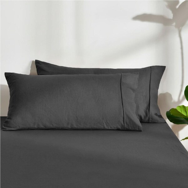 Dreamaker Linen Cotton King Pillowcase Twin Pack - Charcoal
