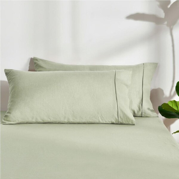 Dreamaker Linen Cotton King Pillowcase Twin Pack - Sage