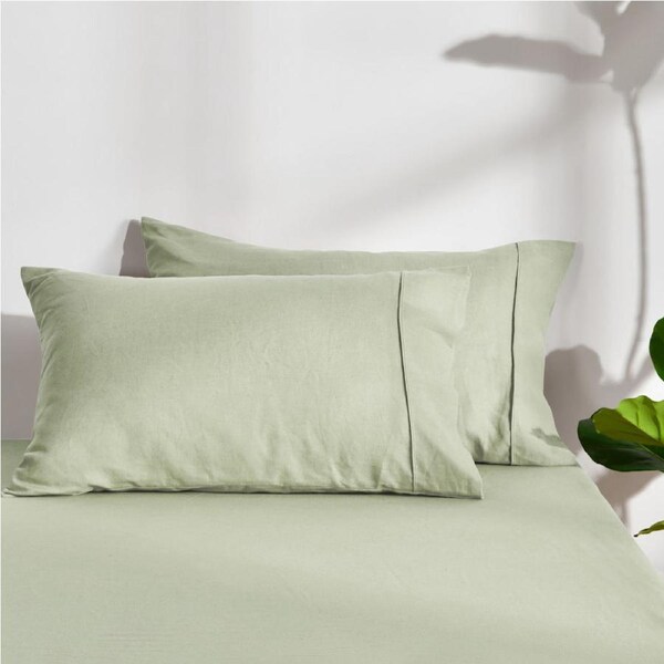 Dreamaker Linen Cotton Standard Pillowcase Twin Pack - Sage