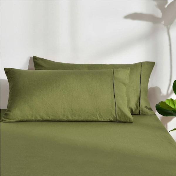 Dreamaker Linen Cotton King Pillowcase Twin Pack - Olive