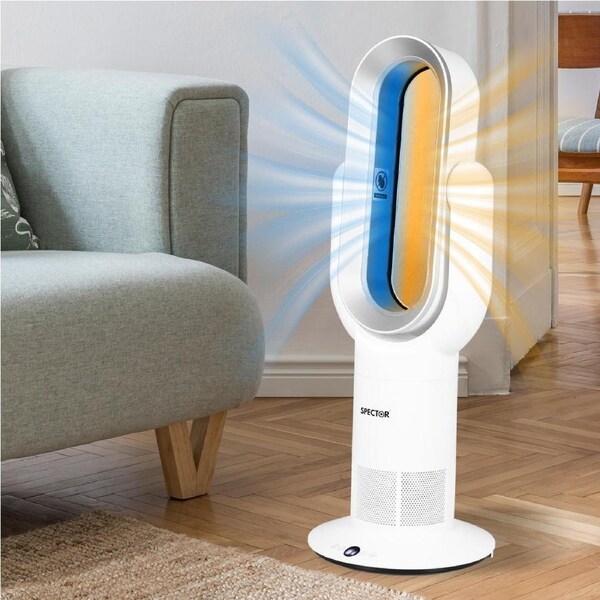 Spector Space Heater Electric Portable Pure Hot+Cool Air Purifying Freestanding White and Blue