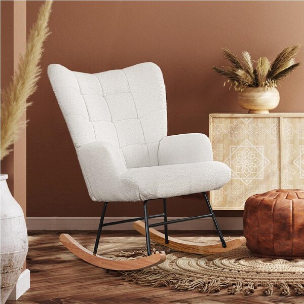 Levede Rocking Chair Nursery Rocker Accent Tub Boucle Armchair Lounge ...