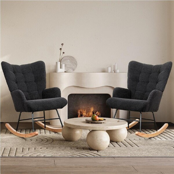 Levede Rocking Chair Nursery Boucle Accent Armchair Lounge Grey/Beige Grey