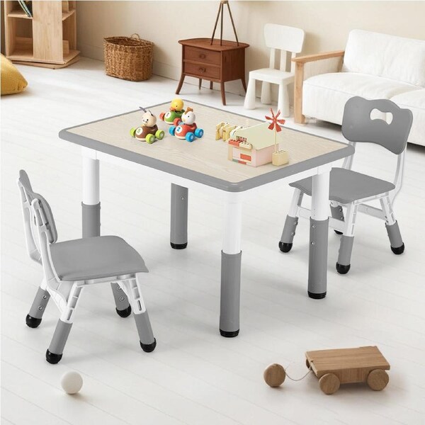 PlayPals Kids Table Chairs Set Height Adjustable Toddler Activity Table 80x60cm Grey