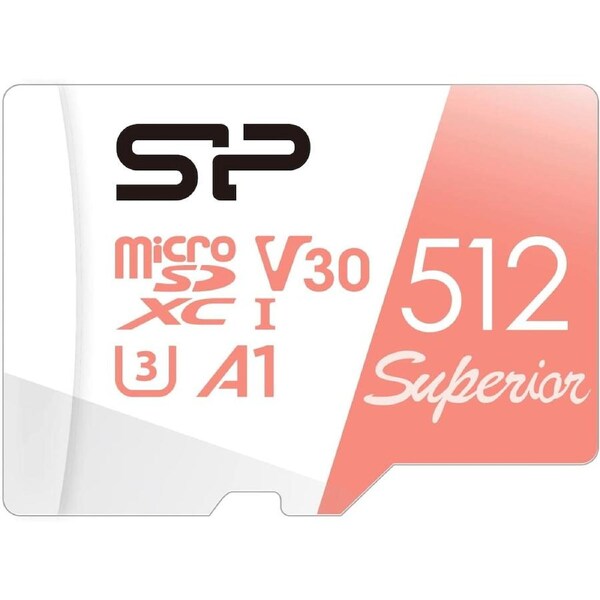 Silicon Power Superior PRO 4K/HD 512GB Micro SDXC Card 100MB/s Read & 80MB/s Write U3, C10, A1, V30 with Adapter - SZ512GBSTXDV3V20AU