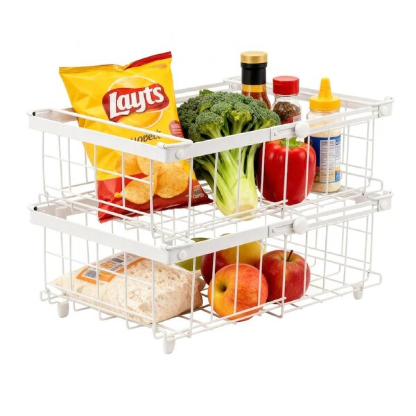 ACA 2PCS Adjustable Length Stackable Chest Freezer Storage Bin Refrigerator Organizer Expandable Baskets White 30-46cm