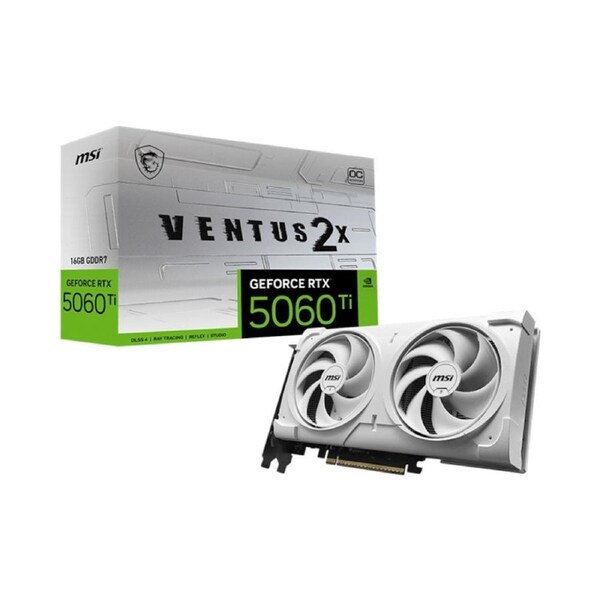 MSI nVidia GeForce RTX 5060 Ti 16G VENTUS 2X OC WHITE PLUS, Boost 2602 MHz, CUDA 4608, 16GB GDDR7, 28 Gbps, 600W PSU, HDMI