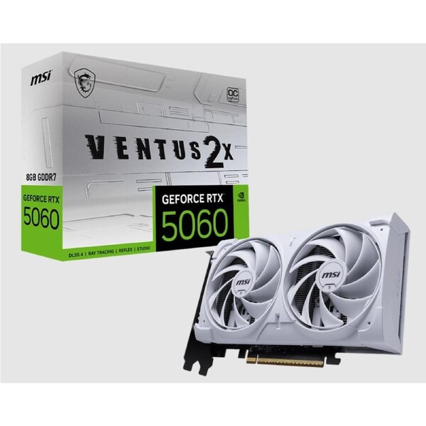 MSI nVidia GeForce RTX 5060 8G VENTUS 2X OC WHITE, PCI Express Gen 5 x16, Boost: 2527 MHz, CUDA 3840 Units, 8GB GDDR7. HDMI