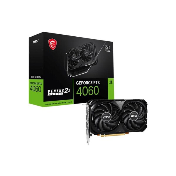 MSI nVidia GeForce RTX 4060 VENTUS 2X BLACK 8G OC Video Card 2490 MHz Boost Clock, 8GB GDDR6,DisplayPort x 3 (v1.4a),HDMI x 1 sa(LS)