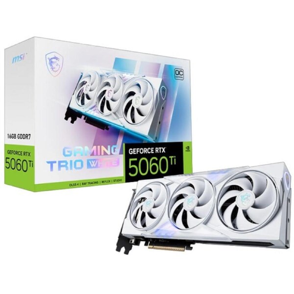 MSI nVidia GeForce RTX 5060 Ti 16G GAMING TRIO OC WHITE, PCI Express Gen 5x16, Boost: 2647 MHz, CUDA 4608 Units, 16GB GDDR7, HDMI