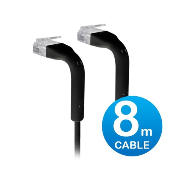 UniFi Patch Cable 8m Black, Both End Bendable to 90 Degree, RJ45 Ethernet Cable, Cat6, Ultra-Thin 3mm Diameter U-Cable-Patch-8M-RJ45-BK