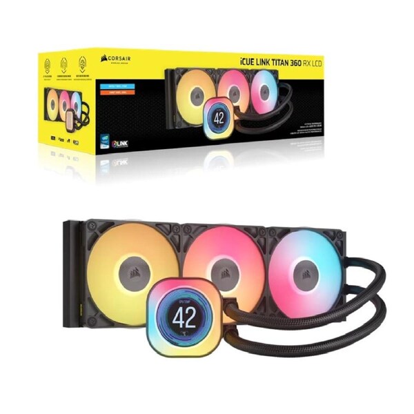 Corsair iCUE LINK TITAN 360 RX LCD Liquid CPU Cooler - Black: 73.5 CFM, 2100