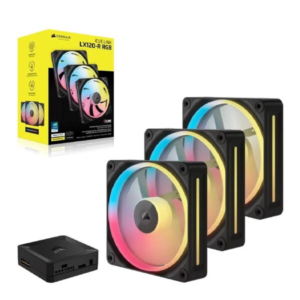 Corsair iCUE LINK LX120-R RGB 120mm PWM Reverse Fans Starter Kit Triple Pack - Black: 66.7CFM, 2400RPM, 37.7dBA, 0.4A, Static Pressure, Magnetic Dome