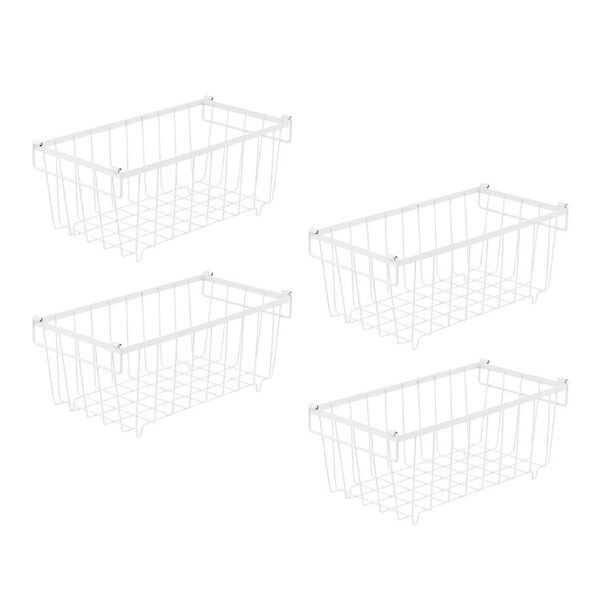 4Pcs Kitchen Stackable Fridge Storage Baskets Carbon Steel Stacking Refrigerator Storage Shelf Bins White
