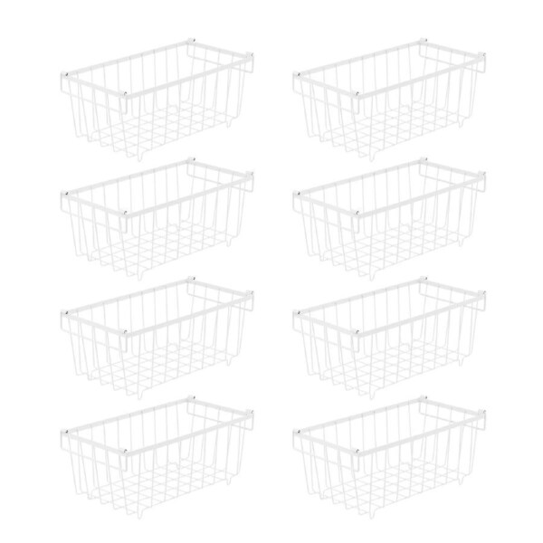8 Pcs White Fridge Storage Baskets Stackable Freezer Organizer Bin Rack for Pantry Farmhouse Kitchen