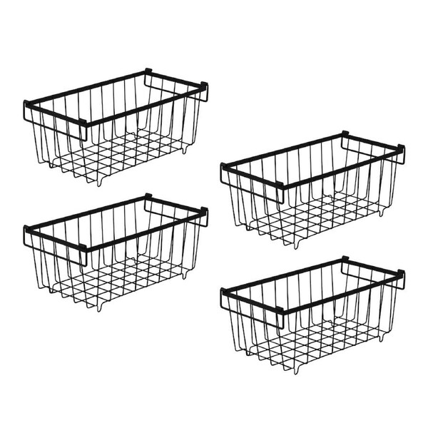 4Pcs Kitchen Stackable Fridge Storage Baskets Carbon Steel Stacking Refrigerator Storage Shelf Bins Black