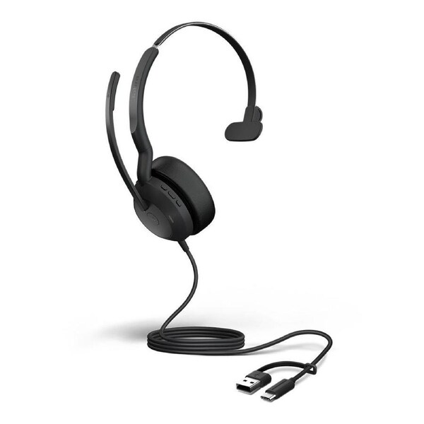 Jabra Evolve2 50, USB C/A MS Mono Headset, Bluetooth , 4 microphones, Active Noise Cancellation, Busylight, Call management, Air Comfort technology