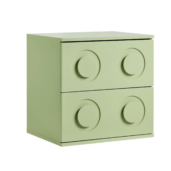 Oikiture Bedside Table 2 Drawers Nightstand Kid Storage Cabinet Green