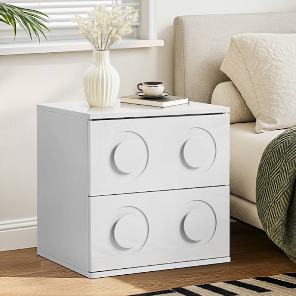 Oikiture Bedside Table 2 Drawers Nightstand Side Storage Cabinet White