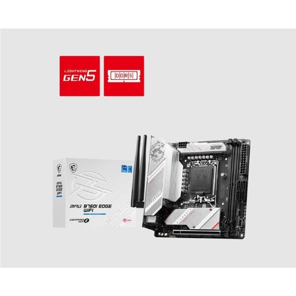 MSI MPG B760I EDGE WIFI Motherboard, 2x DDR5~128GB, 1x PCI-E x16, 2x M.2, 4x SATA, 4x USB 2.0, 2x USB C