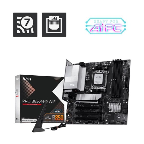 MSI PRO B850M-P WIFI, AM5, 4x DDR5 256GB, 1x HDMI, 1x PCI-E x16 slot, 3x M.2,4x USB2.0, 3x USB C, Wi-Fi 7