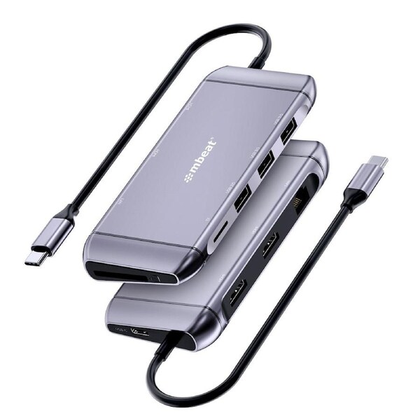 mbeat Elite X11 Dual Display Docking Station - 2x 4K HDMI, 1xUSB-C Power Delivery 100W, 3xUSB 3.0, MicroSD/SD Card, 1x RJ45