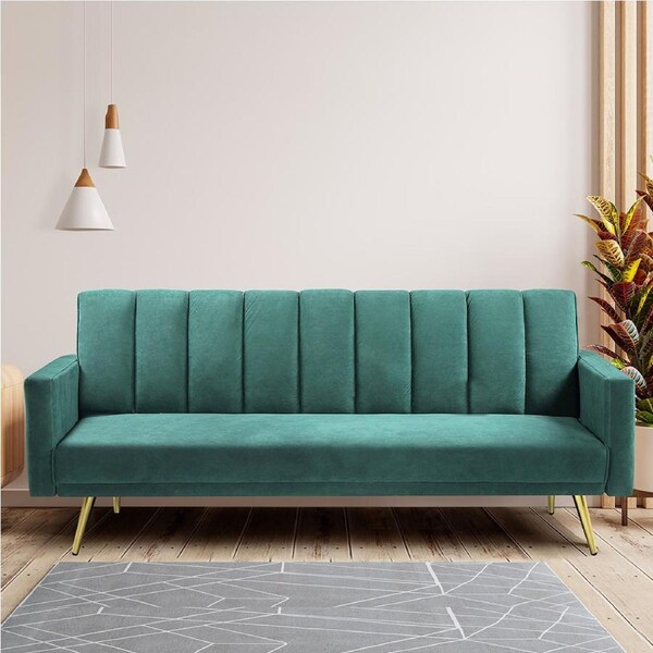 Levede 3-Seater Convertible Sofa Bed Velvet Lounge – Black/Green/Blue Green