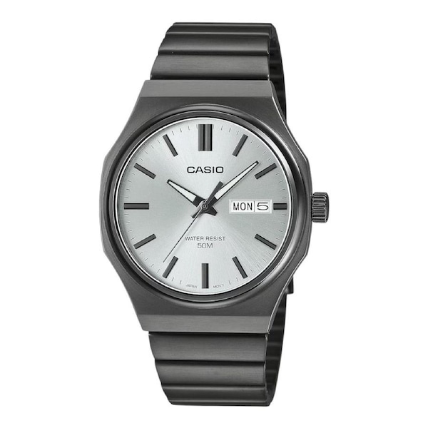 Casio MTP-E735B-7AV Mens Watch Silver Dial Black Ion Plated Steel Band 50M
