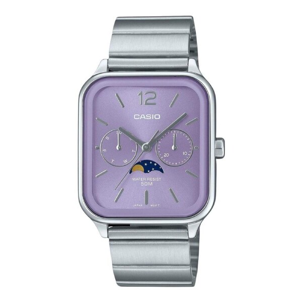 Casio MTP-M305D-6AV Mens Watch Purple Dial Moonphase Multi Dial Steel 50M