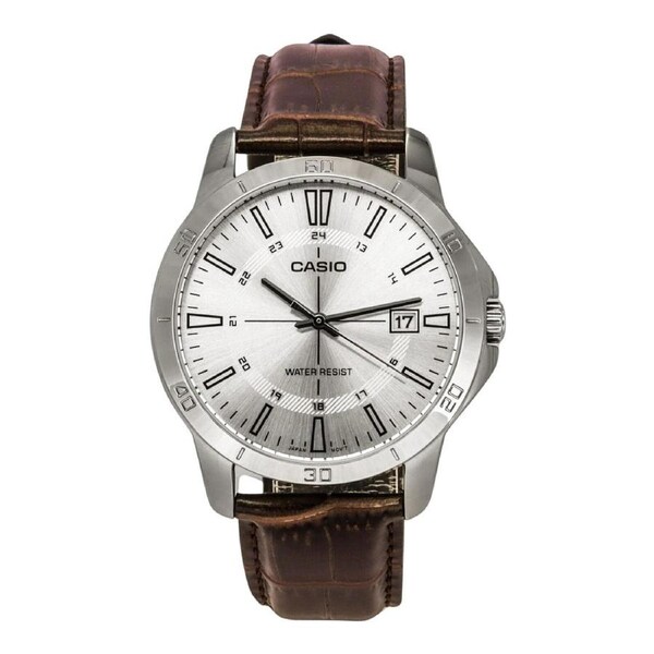 Casio MTP-V004L-7C Mens Watch White Dial Leather Strap Date Display Water Resist