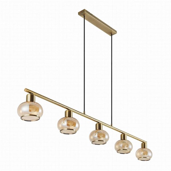 Marbell Contemporary Pendant Hanging Lamp Light Metal Glass Antique Brass Amber Gloss