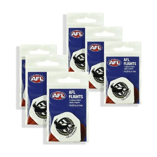 6x 3pc AFL Dart Flights Collingwood Magpies Team White Metronic England Made