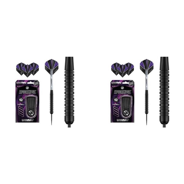 2x 3pc Winmau Apocalypse Black Brass Darts 19 Gram New Design Wd1206 Purple