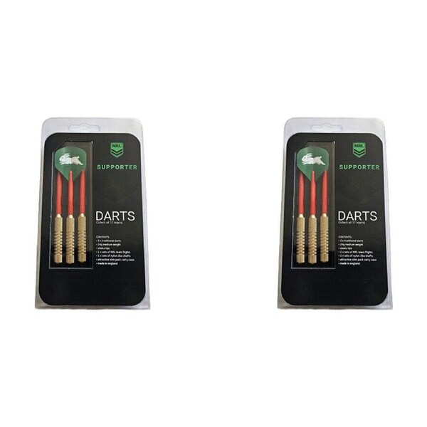 2x 3pc NRL Darts South Sydney Rabbitohs Team Flights & Shafts Case Included