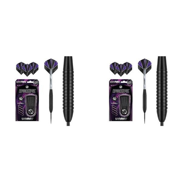 2x 3pc Winmau Apocalypse Black Brass Darts 19 Gram New Design Wd1206 Purple