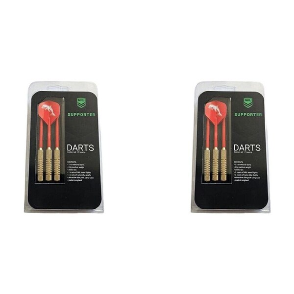 2x 3pc NRL Darts Dolphins Team Design 24 Gram Flights & Shafts Case Included