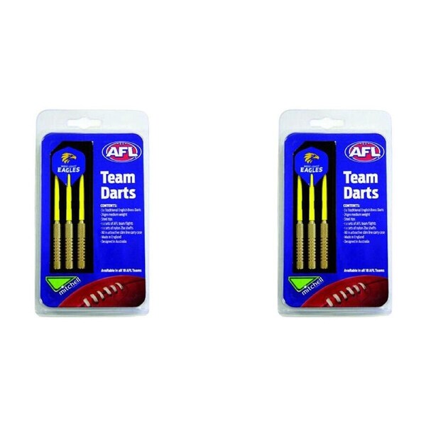 2x 3pc AFL Brass Darts West Coast Eagles Team Design Flights & Shafts In Case