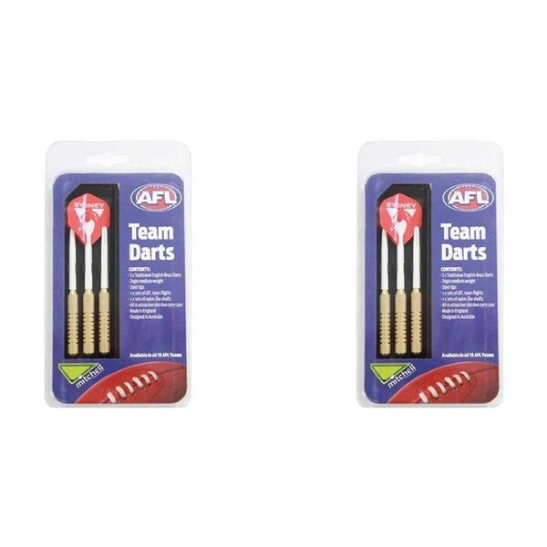 2x 3pc AFL Brass Darts Sydney Swans Team Design Flights & Shafts In Case