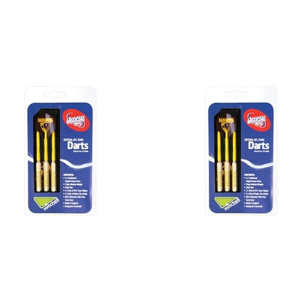 2x 3pc AFL Brass Darts Hawthorn Hawks Team Design Flights & Shafts In Case