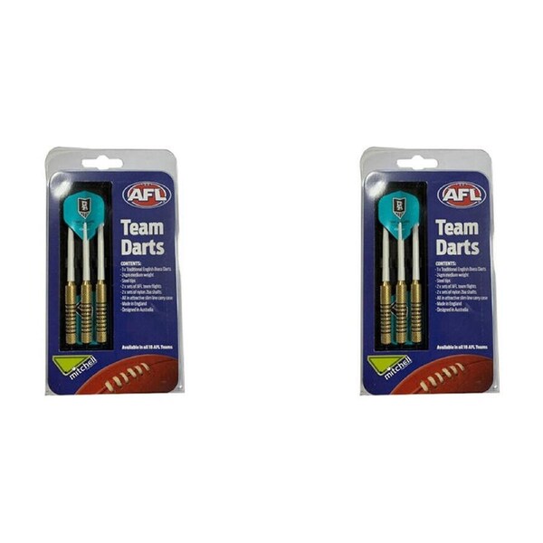 2x 3pc AFL Brass Darts Port Adelaide Power Team Design Flights & Shafts In Case