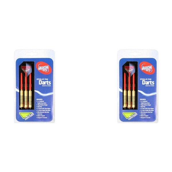 2x 3pc AFL Brass Darts Essendon Bombers Team Design Flights & Shafts In Case