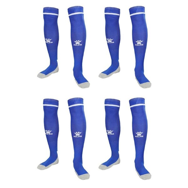 4PK Kelme Sport Full Length Football Soccer Socks Size US6-11 Royal Blue/White