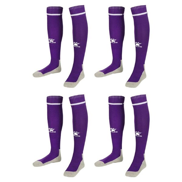 4PK Kelme Sport Full Length Football Soccer Socks Size US6-11 Purple/White
